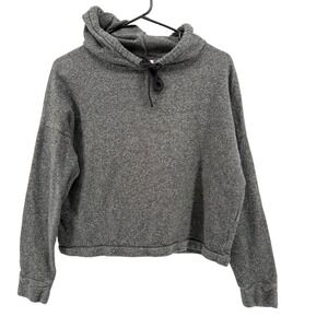 Madewell Heathered Gray Cropped Hoodie Sweatshirt Long Sleeve Drawstring Neck XS